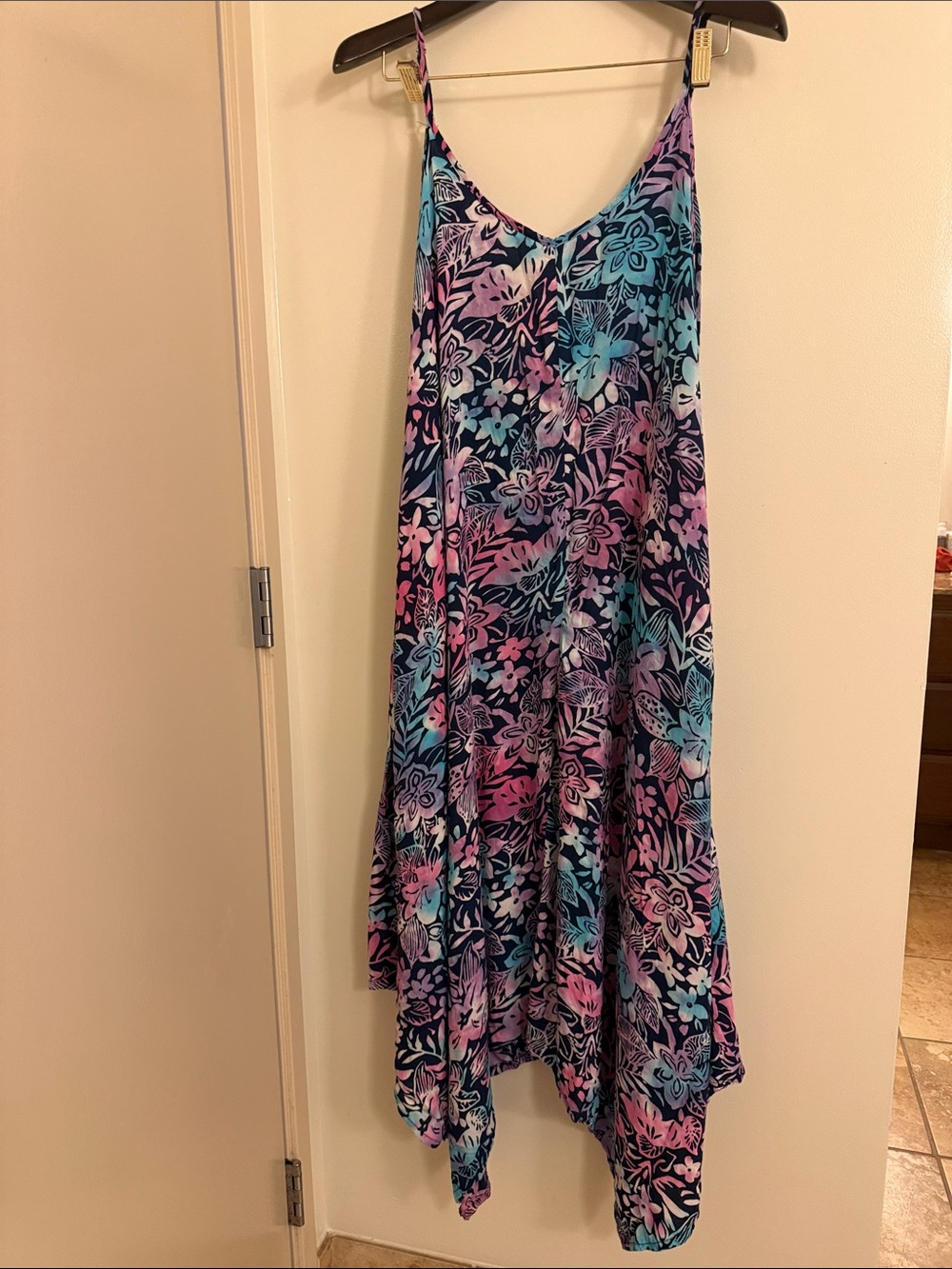 BLUE GINGER Floral V-Neck Spaghetti Strap long Dress in Teal, Pink & Navy